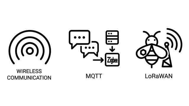 Wireless data communication and io t network protocols icons with wireless communication protocol internet connectivity technology transfer exchange information automation infrastructure