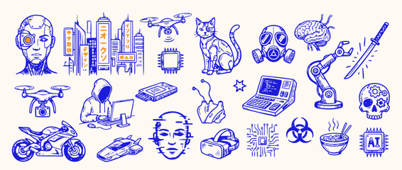 Fototapeta premium Digital Dreamscape: A captivating collection of digital illustrations, weaving a futuristic narrative of technological innovation and its complex relationship with humanity. 