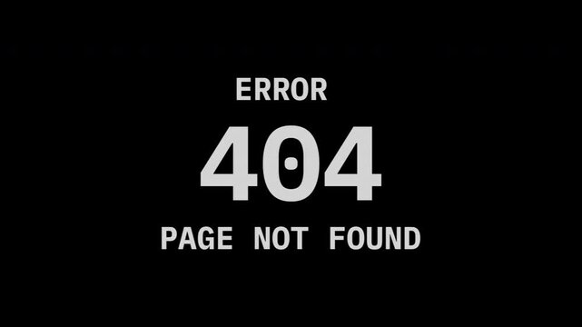 Retro &ldquo;404 PAGE NOT FOUND&rdquo; animated background featuring VHS glitch distortion, monochrome typography, and cinematic cyberpunk mood. Perfect for website error visuals, tech interfaces