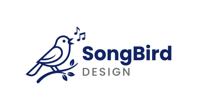Songbird design logo with bird singing musical notes
