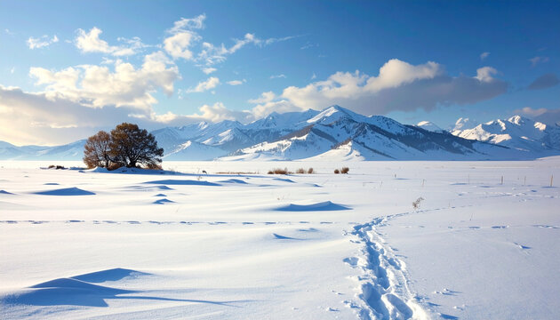Snowy landscape mountains winter scene
