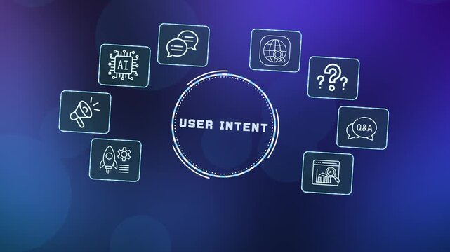  User Intent Concept Featuring Cognitive Search Icons and Behavioral Analysis Data Visualization.