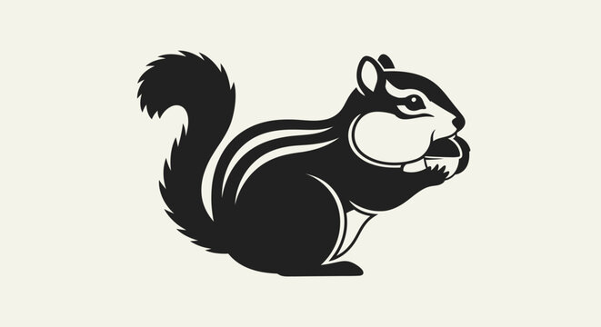 Minimalist vector illustration of a cute chipmunk holding a nut.