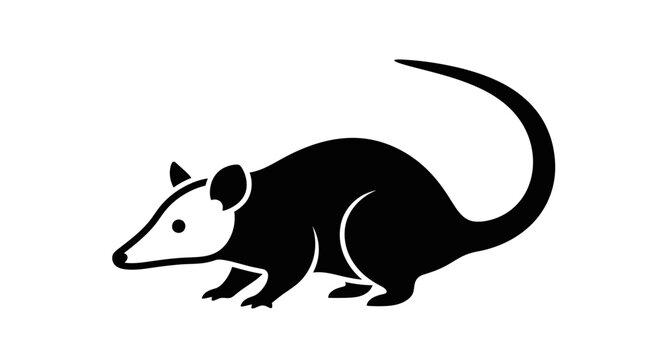 Minimalist Black and White Opossum Silhouette Vector Icon.