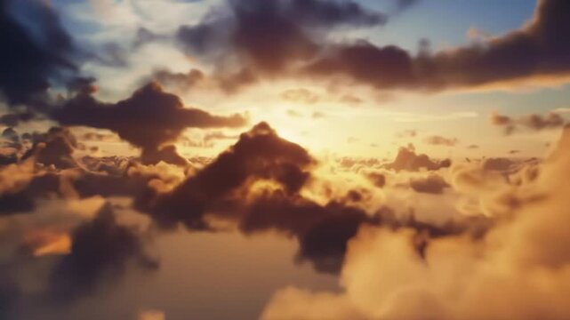 Dramatic clouds at sunset with sunlit sky and atmospheric perspective