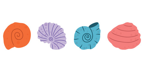 Spiral Sea Shell Collection, Hand Drawn Vector Illustration for Nautical Design © VasilisaStArt