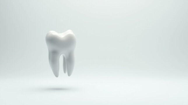 Modelo dental de diente flotando en el aire, fondo blanco minimalista, concepto de cuidado dental
