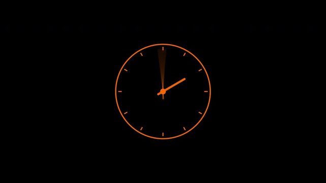 Fast spinning orange outline clock with rapidly moving hands indicating quick passage of time on a transparent alpha channel background perfect for overlays and transitions. 4K video