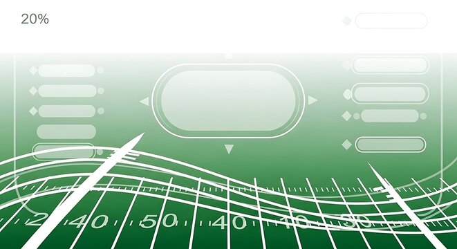 An illustration depicts a green infographic template with white grid lines and measurement markers on a futuristic interface background.