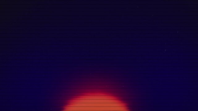 4K Retro VHS Sunset Background Animation with Vintage Analog Screen Texture, Synthwave Glow, Cinematic Noise, Dark Purple Gradient and Futuristic 80s Style Atmosphere
