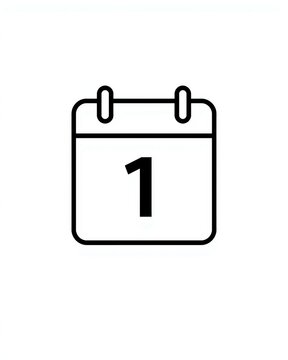 calendar icon with number one simple line art on white background