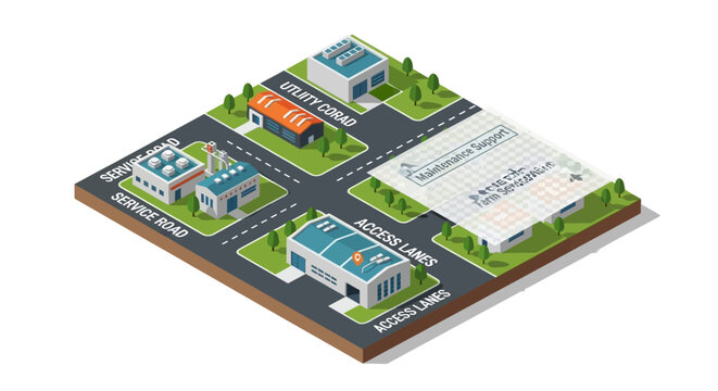 Isometric view of a modern city with buildings and roads.
