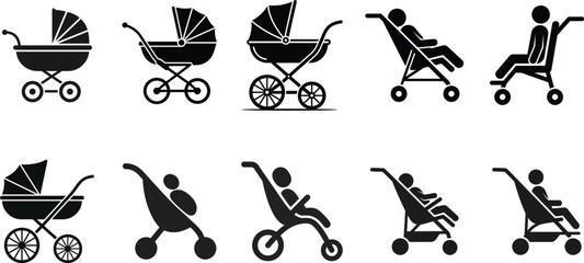Obraz premium Baby stroller and reclined chair icons