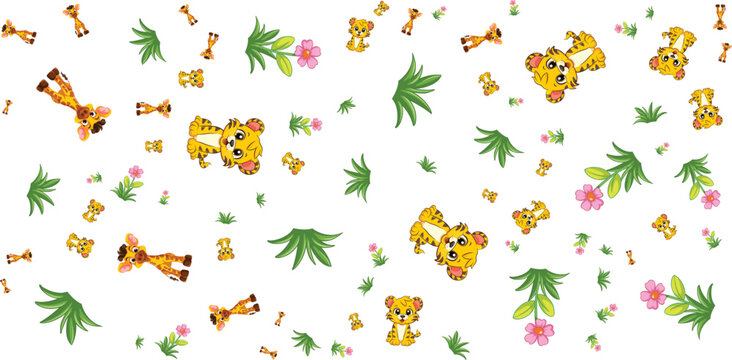 jungle animal pattern with giraffes and tigers vector illustration