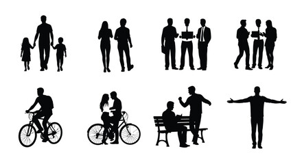 Obraz premium Diverse silhouettes of people engaged in various everyday activities and interactions