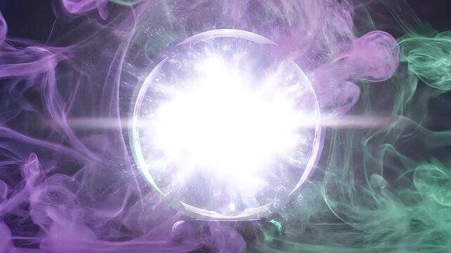 Crystal ball with swirling purple smoke.
