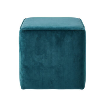 Teal velvet ottoman on transparent background