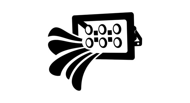 Black and white silhouette icon of an outdoor LED floodlight.