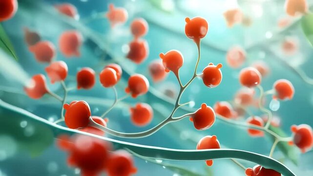 Microscopic Red Blood Cells Flowing in Capillary Network Animation