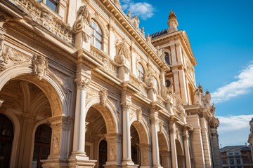 Fototapeta premium Elegant arches and sculptures adorn the odessa opera house, a stunning example of neo baroque architecture