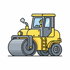 Fototapeta premium Yellow Road Roller Construction Vehicle Machine.