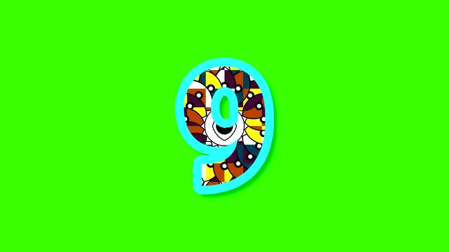 Countdown from 10 to 0 with fun images on a bright green background