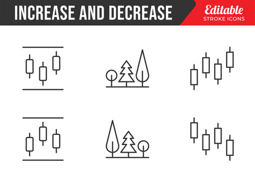 Increase and Decrease line Editable Icons set. Graph, Diagram, business growth, finance, economy, statistics, summary, profit, fall, arrow up, down,
and more. Simple vector icons. Editable Stroke.