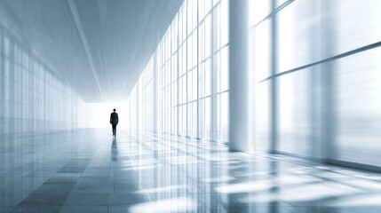 Fototapeta premium Silhouette of a person walking in a modern architectural space