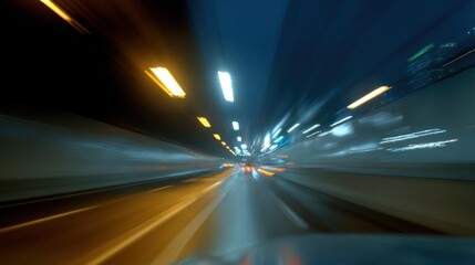 Fototapeta premium Abstract nighttime tunnel driving perspective with motion blur