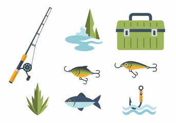 Fototapeta premium Fishing Gear and Nature Elements Collection.