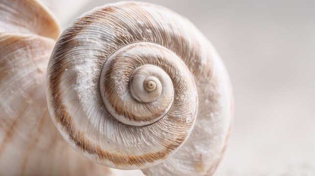 Seashell showing intricate spiraling pattern and natural geometry, representing the fibonacci sequence, golden ratio, and perfect organic shapes found in nature