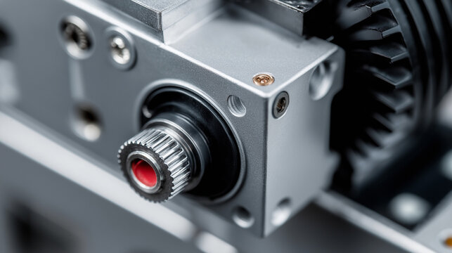 conductance. Industrial stepper motor with metallic housing and gear mechanism. product launch decks, UI/UX mockups, designed for data visualization dashboards and holographic UIs.
