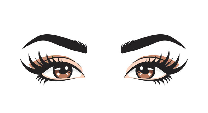 Brown eyes with long eyelashes and thick eyebrows illustration
