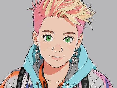 Cool Modern Anime Style Young Person Portrait