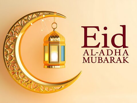 Eid al-adha celebration illustration with crescent moon and lanterns