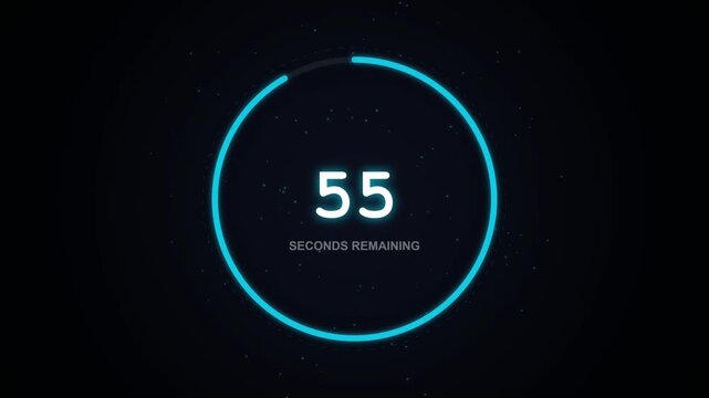 Glowing blue circular countdown timer animation against a dark background