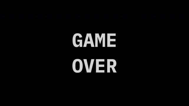 Retro &ldquo;GAME OVER&rdquo; animated background with VHS glitch distortion, monochrome typography, and cinematic dark atmosphere. Perfect for arcade gaming visuals, cyberpunk intros, streaming overlays