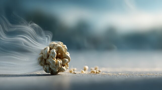 A single popcorn kernel with steam on a smooth surface. Healthy organic food clean eating natural nutrition wellness lifestyle fresh ingredients.
