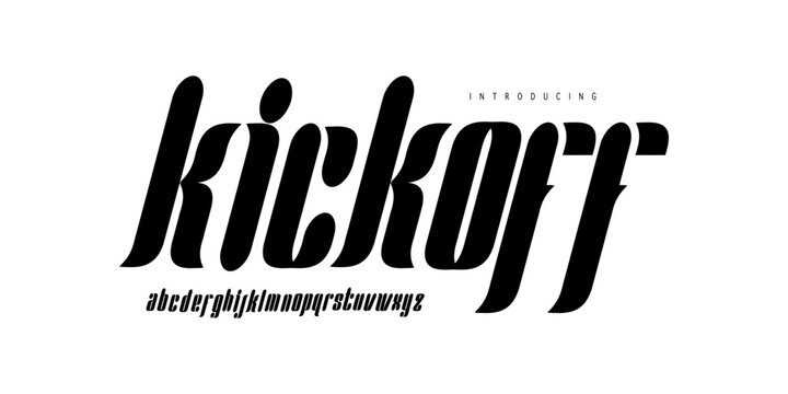 Kickoff Font : A dynamic soccer display. Bold athletic font for sports branding, jersey numbers, and racing posters.