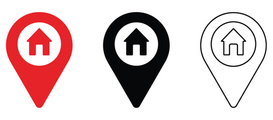 Fototapeta premium Versatile set of home house location map pin pointer icons for property and navigation apps