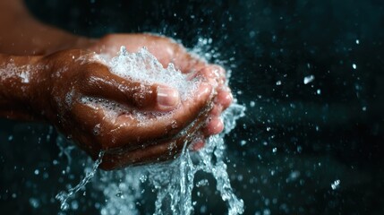 Fototapeta premium A captivating image of hands elegantly cradling splashes of water droplets, capturing the essence of purity, refreshment, and the importance of water in our lives.