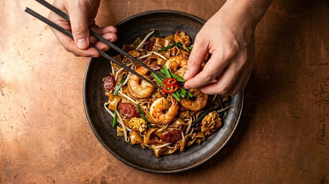 Char Kway Teow &mdash; Smoky Wok-fried Flat Rice Noodles with Prawn Bean Sprout and Egg