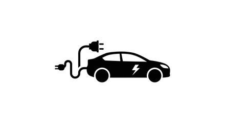 Obraz premium Minimalist black electric car silhouette with charging plug icon