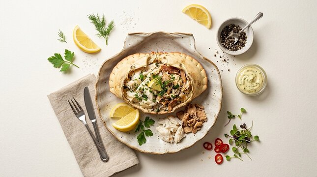 Dressed Crab in Shell &mdash; Whole Brown and White Crab Meat on Shell Plate with Lemon