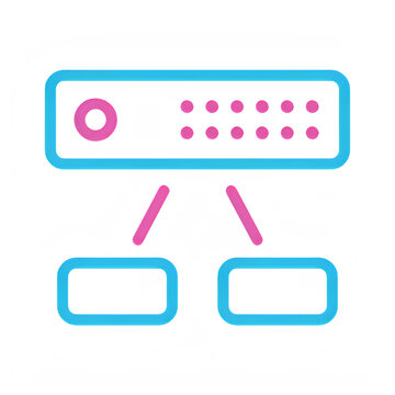 Outline icon of a network load balancer distributing connections, isolated on transparent background.