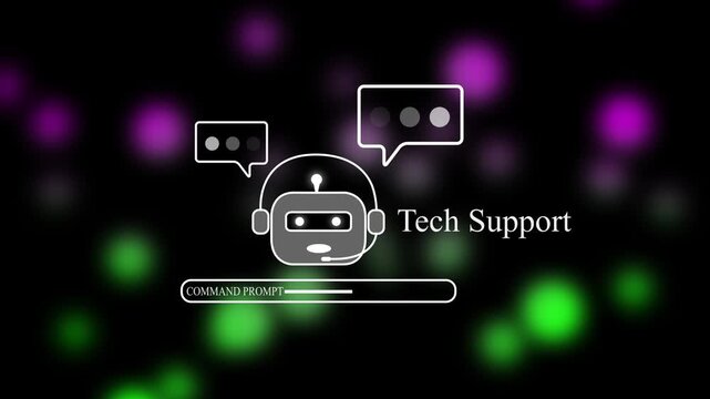 Modern Tech Support AI Animation with Intelligent Robot Head Icon and Loading Bar over Glowing Background for Information Technology and Helpdesk Concepts.
