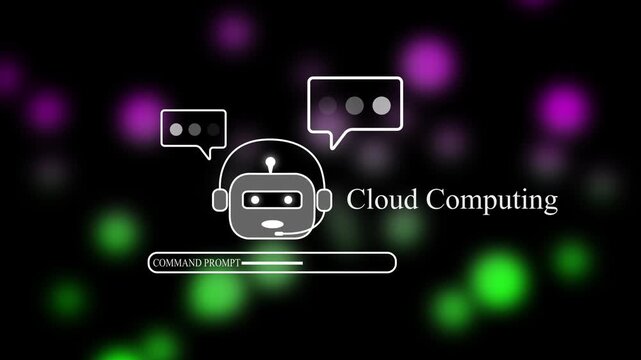 Cloud Computing Technology Animation with AI Robot Icon and Loading Progress Bar for Artificial Intelligence Network Infrastructure and Digital Data Storage Concepts.