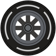 Fototapeta premium Detailed vector illustration of a Formula 1 racing tire with rim and checkered patterns