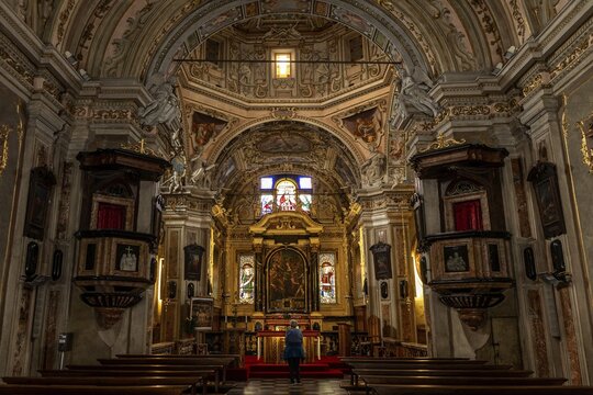 Church Santuario della SS Piet&agrave;, interior view, nave, Cannobio, Lake Maggiore, Province of Verbano-Cusio-Ossola, Piedmont region, Italy