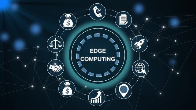Edge computing network technology animation with data flow visualization digital connectivity cloud computing